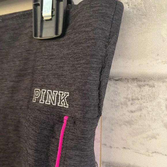 Women’s PINK Victoria’s Secret yoga leggings, gray heather w/pink stripe Small - Picture 3 of 4